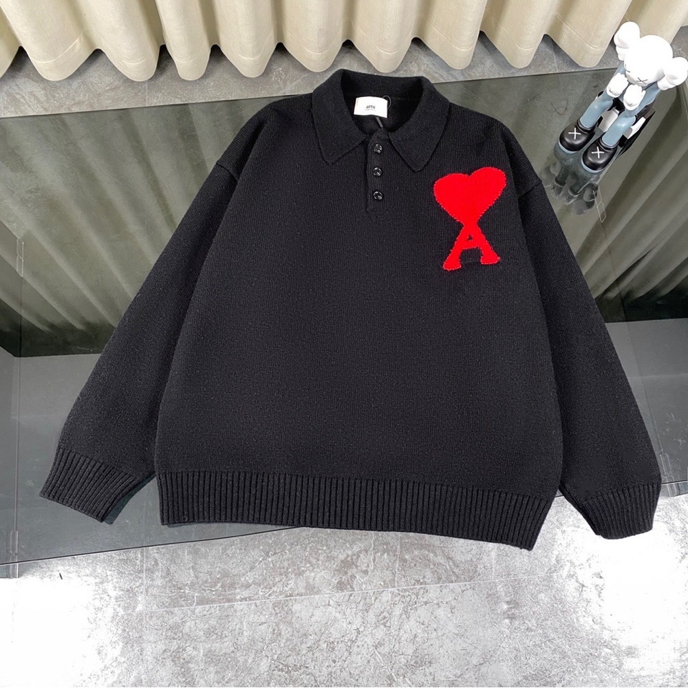 Black Sweater with Red Heart Logo
